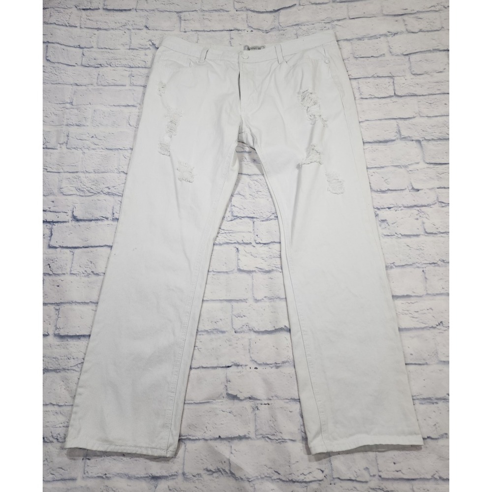 Brooklyn Xpress MENS SIZE 42X34 Jeans White Distressed Denim